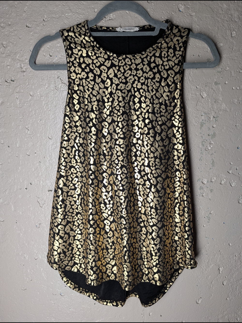 Metallic Gold Leopard Print Racerback Swing Tank Top - Glam